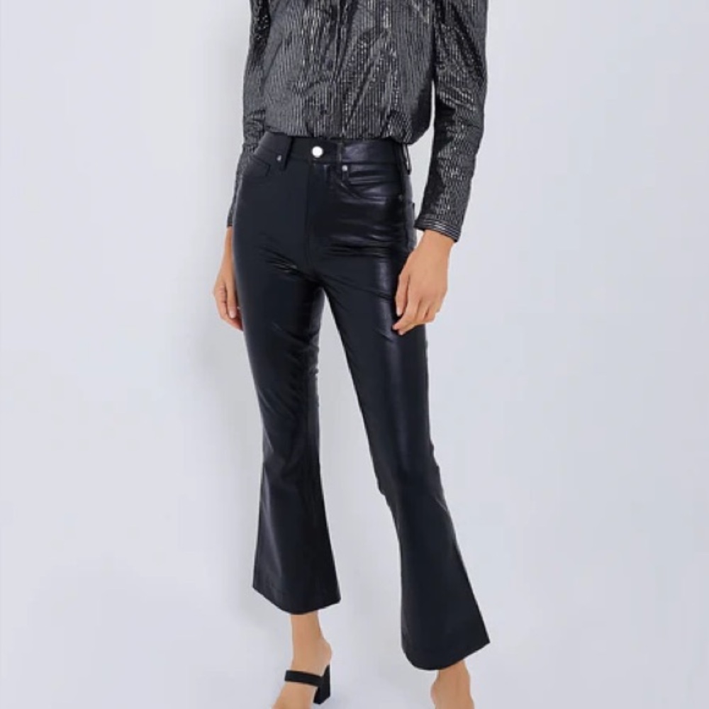Veronica Beard Black Faux Leather Flare Pants